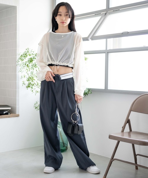 WEGO(ウィゴー)の「WEGO/ドロストメッシュロンT(Tシャツ/カットソー・レディース・オフホワイト/ライトグレー/ブラック・FREE)」の12枚目の写真