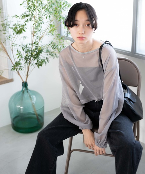 WEGO(ウィゴー)の「WEGO/ドロストメッシュロンT(Tシャツ/カットソー・レディース・オフホワイト/ライトグレー/ブラック・FREE)」の13枚目の写真
