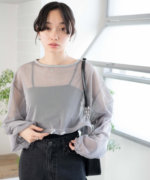 WEGO(ウィゴー)の「WEGO/ドロストメッシュロンT(Tシャツ/カットソー・レディース・オフホワイト/ライトグレー/ブラック・FREE)」の14枚目の写真