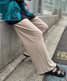 mi via loca | 【セルフカット】ストライプWAVE柄プリーツパンツ(その他パンツ)