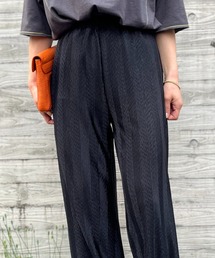 mi via loca | 【セルフカット】ストライプWAVE柄プリーツパンツ(その他パンツ)