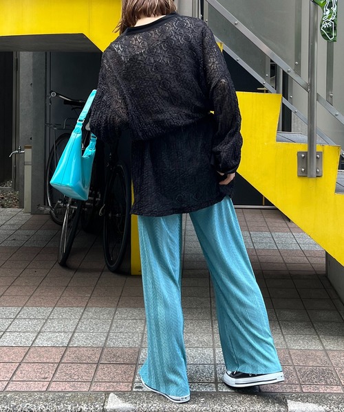 mi via loca（ミヴィアロカ）の「【セルフカット】シャイニーストライプWAVE柄プリーツパンツ（その他パンツ・レディース・ベージュ/ブラック/ブルー・FREE）」の20枚目の写真