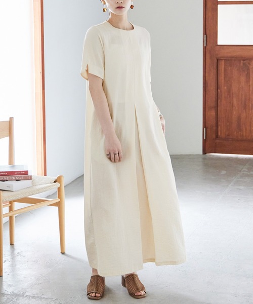【セール】リネンタッチ フロントタックマキシワンピース（ワンピース）｜Fashion Letter（ファッションレター）