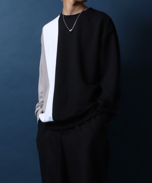 ANPAS（アンパス）の「Punch the dough Color Switching Design Oversized Sweatshirt/ポンチ 3色切り替え オーバーサイズ トレーナー スウェット（スウェット・メンズ・ブラック系その他/ブラック系その他2/ホワイト系その他2/ホワイト系その他・M/L）」の22枚目の写真