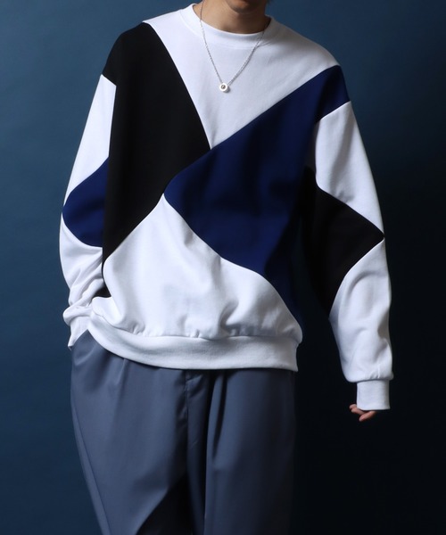 ANPAS（アンパス）の「Punch the dough Color Switching Design Oversized Sweatshirt/ポンチ 3色切り替え オーバーサイズ トレーナー スウェット（スウェット・メンズ・ブラック系その他/ブラック系その他2/ホワイト系その他2/ホワイト系その他・M/L）」の19枚目の写真