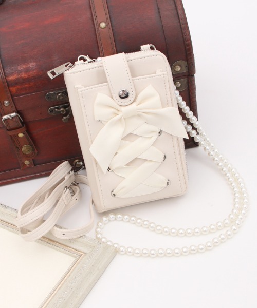 axes femme POETIQUE(アクシーズファムポエティック)の「スマホショルダーポシェット(スマホグッズ・レディース・キナリ/ピンク/ブラック・FREE)」の9枚目の写真