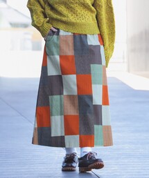 BEAMS BOY / コーデュロイ パッチワーク プリント スカート