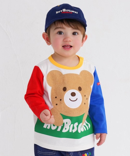 HOT BISCUITS(ホットビスケッツ)の「ロゴ×キャラクター 長袖Tシャツ(Tシャツ/カットソー・キッズ・イエロー/ホワイト・100cm/110cm/90cm/120cm/80cm)」の1枚目の写真