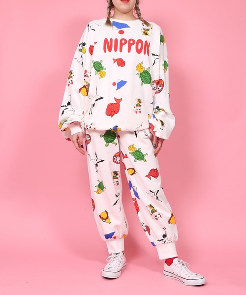 トレーナー スウェット NIPPON総柄スウェット(すき焼き・縁起物） レディース メンズ PUNYUS トレーナー スウェット NIPPON総柄スウェット(すき焼き