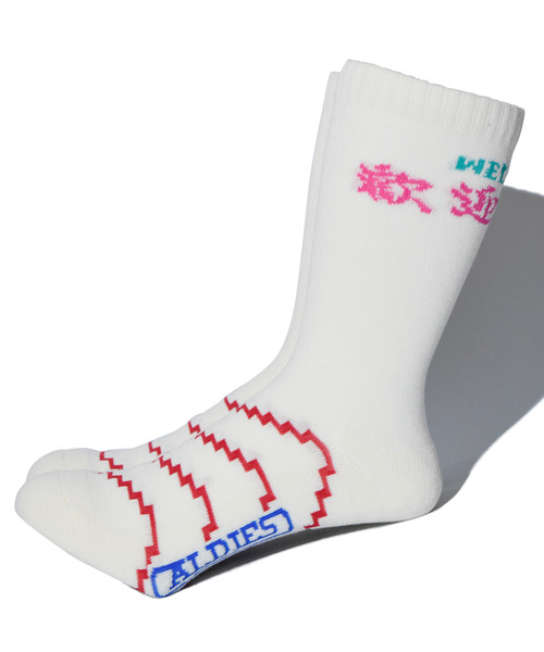 ALDIES（アールディーズ）の「Welcome Hi Socks / ウェルカムハイソックス（ソックス/靴下・メンズ・ホワイト/ブラック/パープル・MENS/WOMENS）」の6枚目の写真