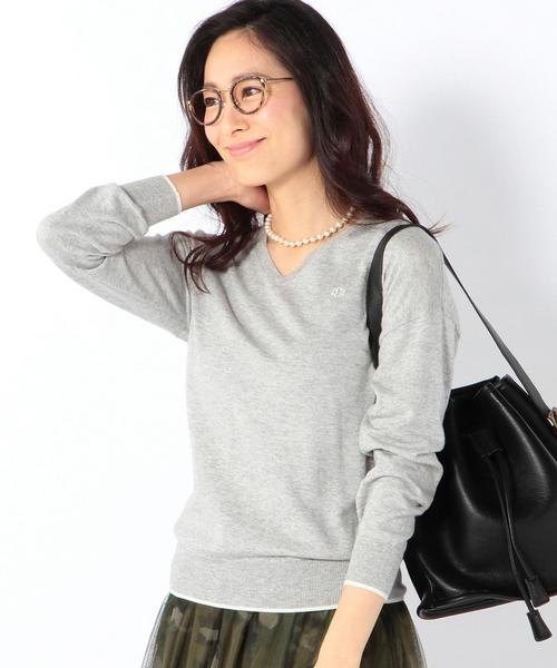 coen（コーエン）の「コットンカシミヤＶネックニットプルオーバー（ニット/セーター・レディース・ライトグレー/ネイビー・LARGE/MEDIUM）」の2枚目の写真