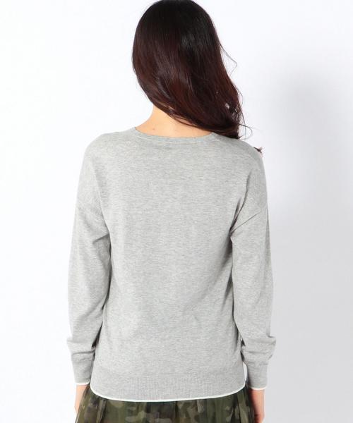 coen（コーエン）の「コットンカシミヤＶネックニットプルオーバー（ニット/セーター・レディース・ライトグレー/ネイビー・LARGE/MEDIUM）」の3枚目の写真