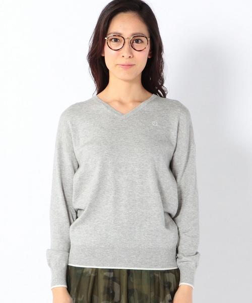 coen（コーエン）の「コットンカシミヤＶネックニットプルオーバー（ニット/セーター・レディース・ライトグレー/ネイビー・LARGE/MEDIUM）」の4枚目の写真