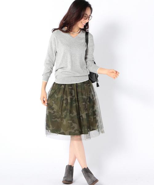 coen（コーエン）の「コットンカシミヤＶネックニットプルオーバー（ニット/セーター・レディース・ライトグレー/ネイビー・LARGE/MEDIUM）」の11枚目の写真