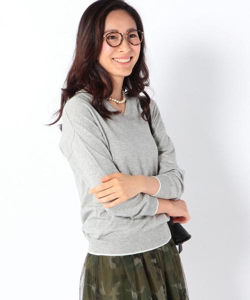 coen（コーエン）の「コットンカシミヤＶネックニットプルオーバー（ニット/セーター・レディース・ライトグレー/ネイビー・LARGE/MEDIUM）」の6枚目の写真