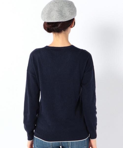 coen（コーエン）の「コットンカシミヤＶネックニットプルオーバー（ニット/セーター・レディース・ライトグレー/ネイビー・LARGE/MEDIUM）」の7枚目の写真