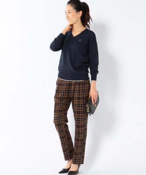 coen（コーエン）の「コットンカシミヤＶネックニットプルオーバー（ニット/セーター・レディース・ライトグレー/ネイビー・LARGE/MEDIUM）」の16枚目の写真