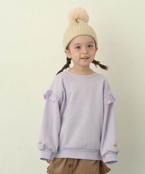Lycee mine（リセマイン）の「【どっちが前でもOK!】【表コットン裏毛バイバイ裏起毛】コットンレーススウェット（スウェット・キッズ・ピンク/ネイビー/ラベンダー/ミント/グレイッシュベージュ・100cm/130cm/140cm/120cm/110cm/150cm）」の4枚目の写真