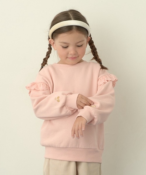 Lycee mine（リセマイン）の「【どっちが前でもOK!】【表コットン裏毛バイバイ裏起毛】コットンレーススウェット（スウェット・キッズ・ピンク/ネイビー/ラベンダー/ミント/グレイッシュベージュ・100cm/130cm/140cm/120cm/110cm/150cm）」の5枚目の写真