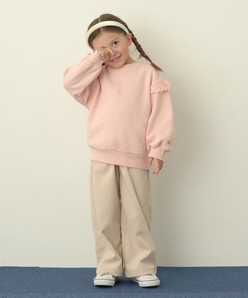 Lycee mine（リセマイン）の「【どっちが前でもOK!】【表コットン裏毛バイバイ裏起毛】コットンレーススウェット（スウェット・キッズ・ピンク/ネイビー/ラベンダー/ミント/グレイッシュベージュ・100cm/130cm/140cm/120cm/110cm/150cm）」の9枚目の写真