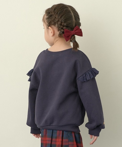 Lycee mine（リセマイン）の「【どっちが前でもOK!】【表コットン裏毛バイバイ裏起毛】コットンレーススウェット（スウェット・キッズ・ピンク/ネイビー/ラベンダー/ミント/グレイッシュベージュ・100cm/130cm/140cm/120cm/110cm/150cm）」の12枚目の写真