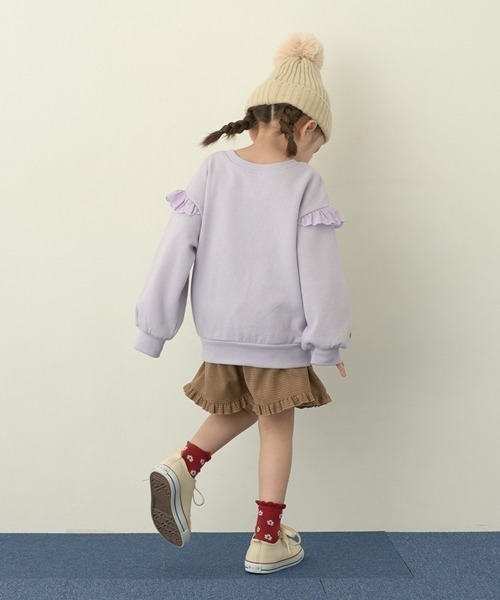 Lycee mine（リセマイン）の「【どっちが前でもOK!】【表コットン裏毛バイバイ裏起毛】コットンレーススウェット（スウェット・キッズ・ピンク/ネイビー/ラベンダー/ミント/グレイッシュベージュ・100cm/130cm/140cm/120cm/110cm/150cm）」の6枚目の写真
