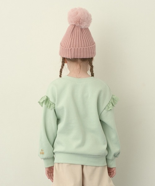 Lycee mine（リセマイン）の「【どっちが前でもOK!】【表コットン裏毛バイバイ裏起毛】コットンレーススウェット（スウェット・キッズ・ピンク/ネイビー/ラベンダー/ミント/グレイッシュベージュ・100cm/130cm/140cm/120cm/110cm/150cm）」の8枚目の写真
