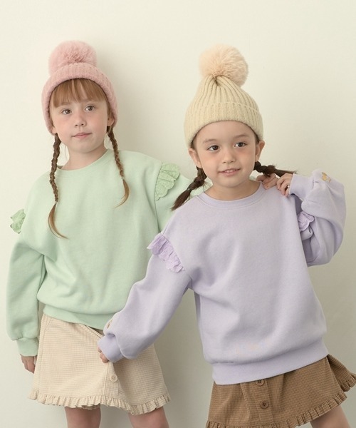 Lycee mine（リセマイン）の「【どっちが前でもOK!】【表コットン裏毛バイバイ裏起毛】コットンレーススウェット（スウェット・キッズ・ピンク/ネイビー/ラベンダー/ミント/グレイッシュベージュ・100cm/130cm/140cm/120cm/110cm/150cm）」の22枚目の写真