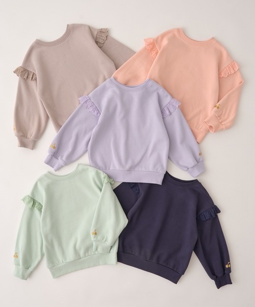 Lycee mine（リセマイン）の「【どっちが前でもOK!】【表コットン裏毛バイバイ裏起毛】コットンレーススウェット（スウェット・キッズ・ピンク/ネイビー/ラベンダー/ミント/グレイッシュベージュ・100cm/130cm/140cm/120cm/110cm/150cm）」の16枚目の写真