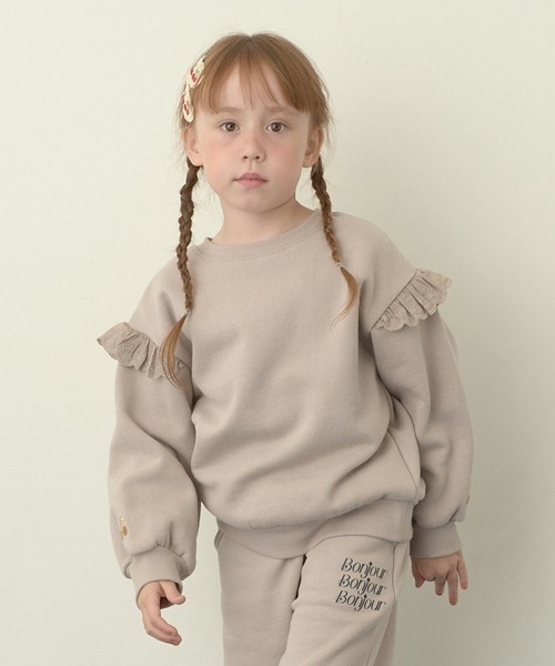 Lycee mine（リセマイン）の「【どっちが前でもOK!】【表コットン裏毛バイバイ裏起毛】コットンレーススウェット（スウェット・キッズ・ピンク/ネイビー/ラベンダー/ミント/グレイッシュベージュ・100cm/130cm/140cm/120cm/110cm/150cm）」の14枚目の写真