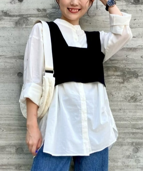 Right-on（ライトオン）の「【HONEYSUCKLE ROSE】無地ニットビスチェセット（アンサンブル・レディース・ベージュ/ブラック・M-L）」の2枚目の写真
