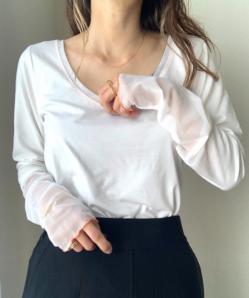 Q（キュー）の「チュールウォームインナー（Tシャツ/カットソー・レディース・ブラック/ホワイト・MEDIUM）」の2枚目の写真