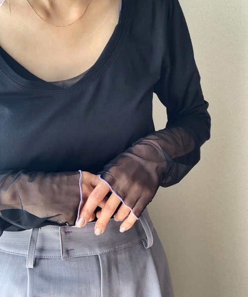 Q（キュー）の「チュールウォームインナー（Tシャツ/カットソー・レディース・ブラック/ホワイト・MEDIUM）」の5枚目の写真