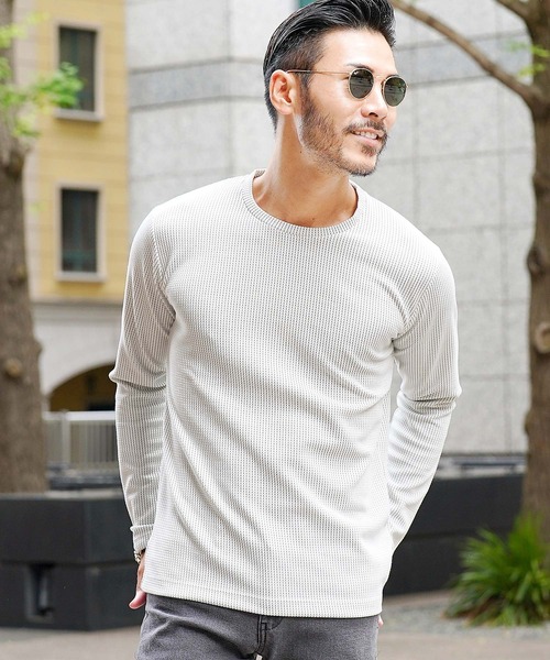 jiggys shop（ジギーズショップ）の「ミニワッフルジャガードロンT 長袖Tシャツ（Tシャツ/カットソー・メンズ・オフホワイト/ブラック・LARGE/MEDIUM/X-LARGE）」の5枚目の写真