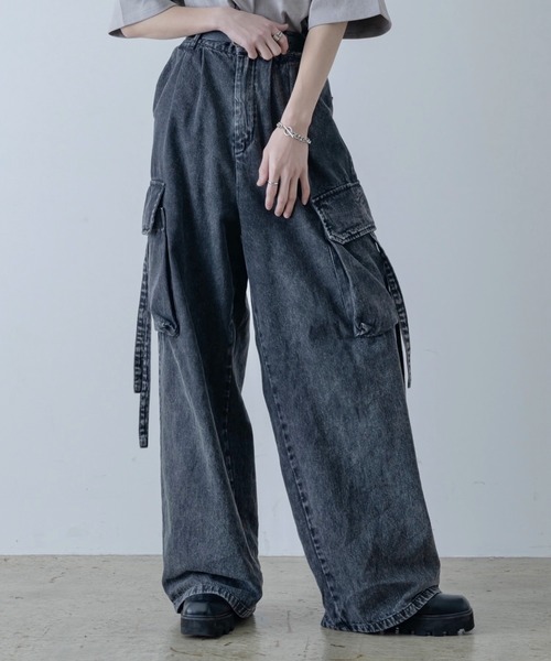 セール】しの - Wide Denim Cargo Pants / ワイドデニムカーゴ