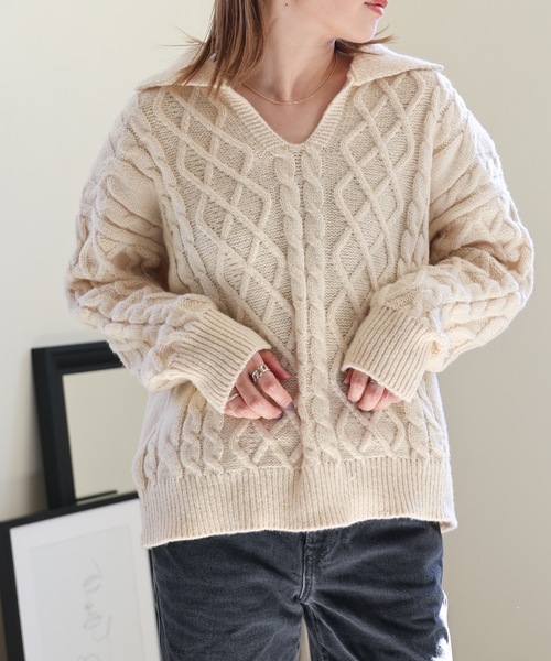 ULEULA（ウルア）の「キーネック襟付きニット（ニット/セーター・レディース・アイボリー/ブルー/ブラック・FREE）」の20枚目の写真