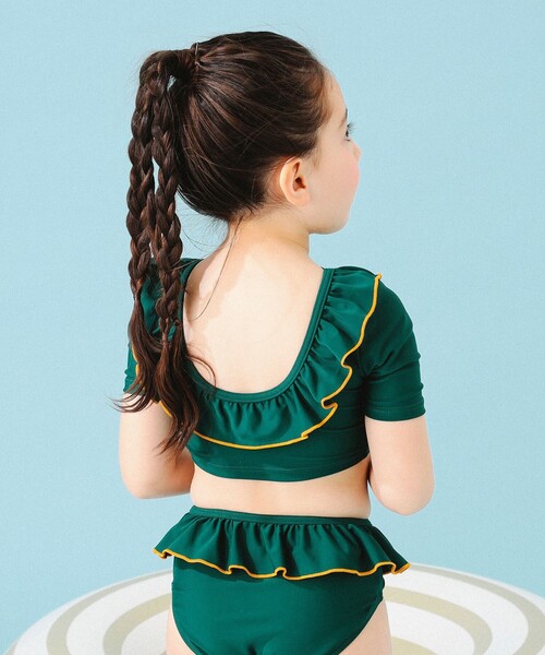 B:MING by BEAMS（ビーミングバイビームス）の「B:MING by BEAMS / フリル スイム セット（100～140cm）（水着・キッズ・パープル系その他4/ダークグリーン・100/110/120/130/140）」の2枚目の写真