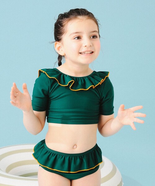 B:MING by BEAMS（ビーミングバイビームス）の「B:MING by BEAMS / フリル スイム セット（100～140cm）（水着・キッズ・パープル系その他4/ダークグリーン・100/110/120/130/140）」の3枚目の写真