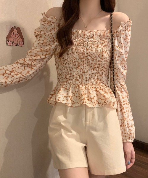 Sibra(シブラ)の「シャリング花柄トップス(シャツ/ブラウス・レディース・ベージュ/カーキ/オレンジ・M)」の11枚目の写真