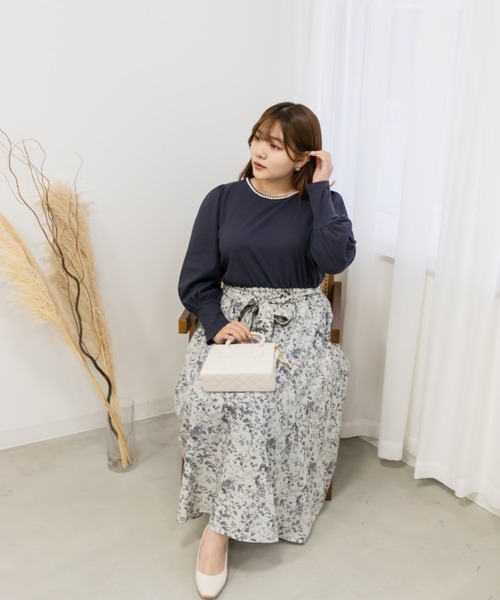 CLETTE(クレット)の「パール使い花柄ドッキングワンピース(ワンピース・レディース・ブラック/ネイビー・3L/4L/LL)」の8枚目の写真