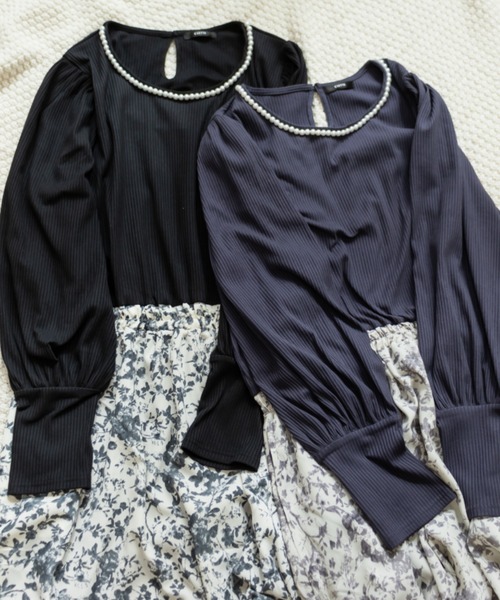 CLETTE(クレット)の「パール使い花柄ドッキングワンピース(ワンピース・レディース・ブラック/ネイビー・3L/4L/LL)」の10枚目の写真