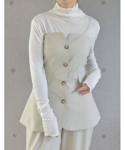 Re:EDIT（リエディ）の「[神山まりあさん着用][2024SS COLLECTION]ライトツイルベアボタンコンパクトビスチェ（ベスト・レディース・ベージュ/アイボリー/ブラック/グレー・MEDIUM/LARGE）」の2枚目の写真