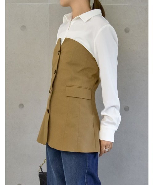 Re:EDIT（リエディ）の「[神山まりあさん着用][2024SS COLLECTION]ライトツイルベアボタンコンパクトビスチェ（ベスト・レディース・ベージュ/アイボリー/ブラック/グレー・MEDIUM/LARGE）」の16枚目の写真