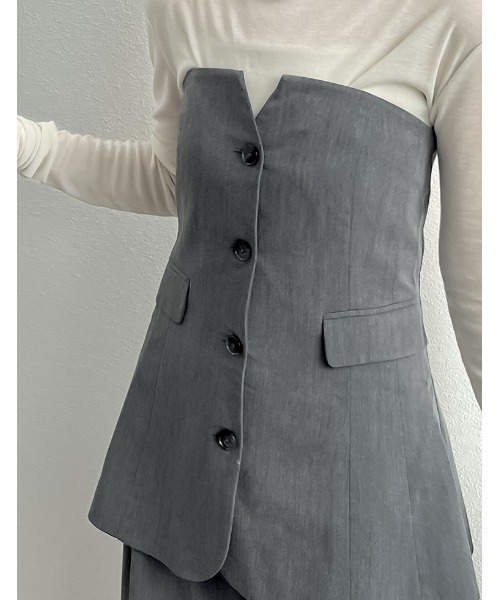 Re:EDIT（リエディ）の「[神山まりあさん着用][2024SS COLLECTION]ライトツイルベアボタンコンパクトビスチェ（ベスト・レディース・ベージュ/アイボリー/ブラック/グレー・MEDIUM/LARGE）」の20枚目の写真