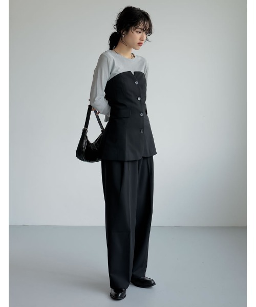 Re:EDIT（リエディ）の「[神山まりあさん着用][2024SS COLLECTION]ライトツイルベアボタンコンパクトビスチェ（ベスト・レディース・ベージュ/アイボリー/ブラック/グレー・MEDIUM/LARGE）」の5枚目の写真