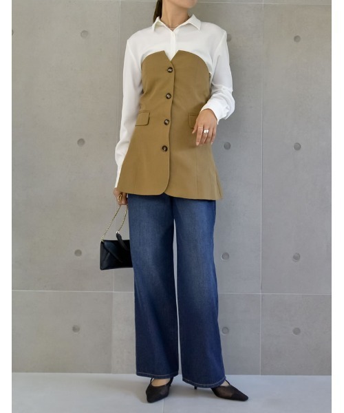 Re:EDIT（リエディ）の「[神山まりあさん着用][2024SS COLLECTION]ライトツイルベアボタンコンパクトビスチェ（ベスト・レディース・ベージュ/アイボリー/ブラック/グレー・MEDIUM/LARGE）」の14枚目の写真