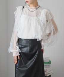 【MAISON BREEZE reveur】sheer ruffle pin tuck blouse フリルピンタック シアーブラウス trc