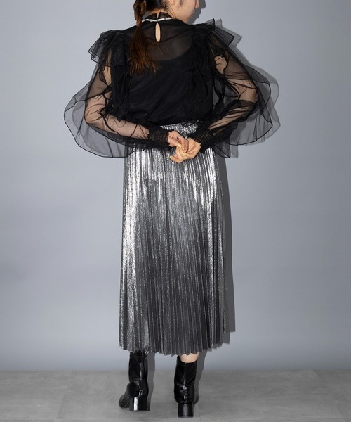 MAISON BREEZE reveur（メゾンブリーズレヴール）の「【MAISON BREEZE reveur】sheer ruffle pin tuck blouse フリルピンタック シアーブラウス trc（シャツ/ブラウス・レディース・ブラック/アイボリー/ライム/グレー・FREE）」の14枚目の写真