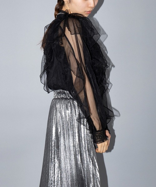 MAISON BREEZE reveur（メゾンブリーズレヴール）の「【MAISON BREEZE reveur】sheer ruffle pin tuck blouse フリルピンタック シアーブラウス trc（シャツ/ブラウス・レディース・ブラック/アイボリー/ライム/グレー・FREE）」の7枚目の写真