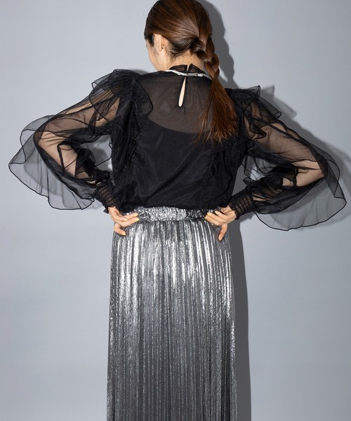 MAISON BREEZE reveur（メゾンブリーズレヴール）の「【MAISON BREEZE reveur】sheer ruffle pin tuck blouse フリルピンタック シアーブラウス trc（シャツ/ブラウス・レディース・ブラック/アイボリー/ライム/グレー・FREE）」の8枚目の写真